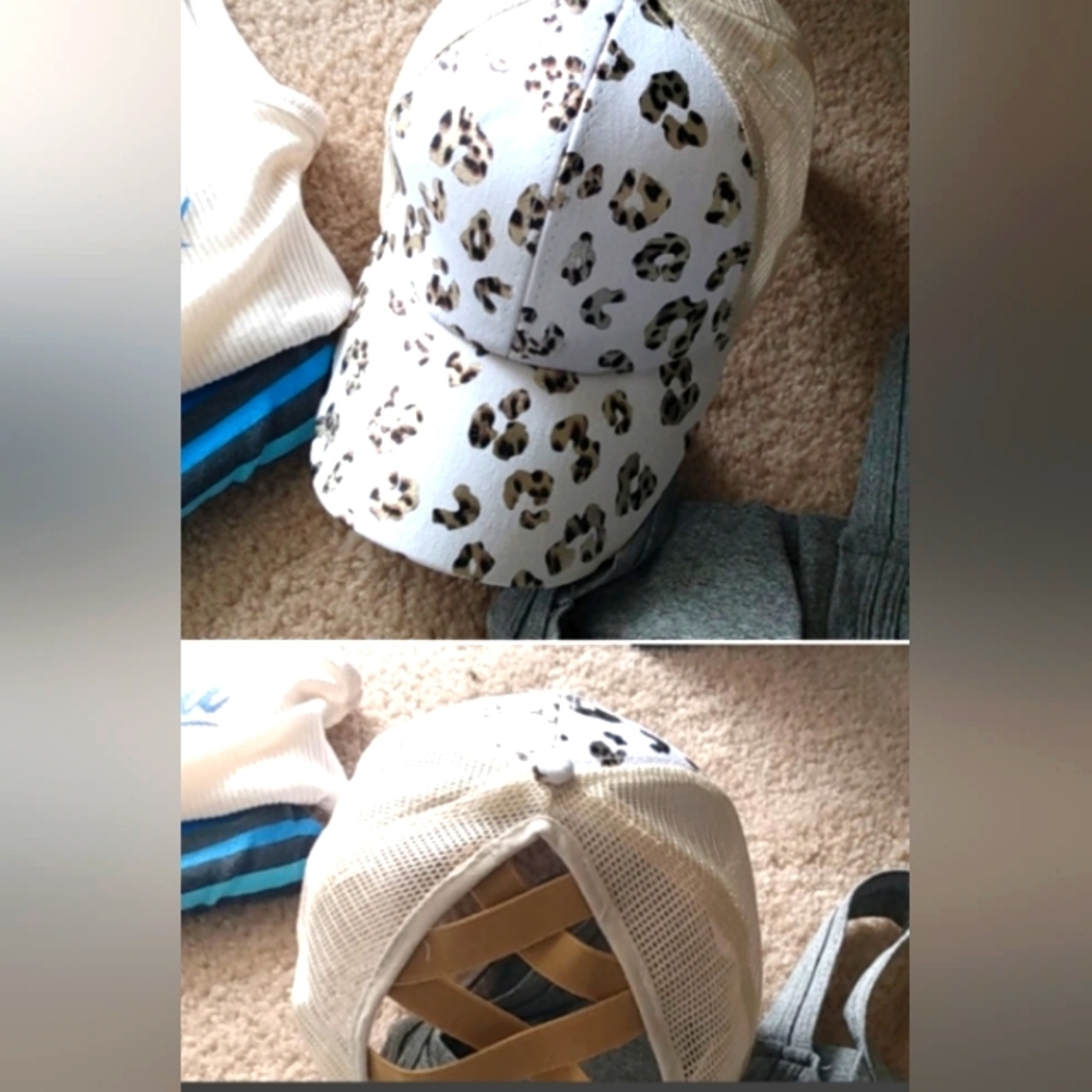 SALE WEEKEND ONLY! Leopard ball cap with criss cross back. Adjustable Velcro